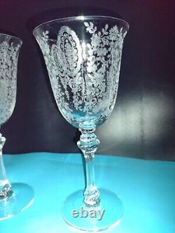 4 Vintage Tiffin June Night Wine Goblets Elegant Etched Glass Stems Fostoria