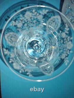 4 Vintage Tiffin June Night Wine Goblets Elegant Etched Glass Stems Fostoria