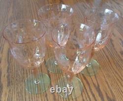 4 Vintage Tiffin Watermelon Pink Green Uranium Water Wine Glass Goblet Set #1971