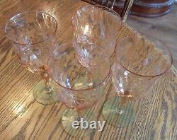 4 Vintage Tiffin Watermelon Pink Green Uranium Water Wine Glass Goblet Set #1971