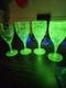 4 Vintage Uranium Depression Glass Floral Etched 7 Goblets Glows