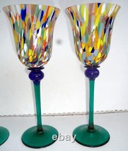 4 Vintage Venetian Murano Confetti Stemware Champagne Wine Glasses 9 3/4 Tall