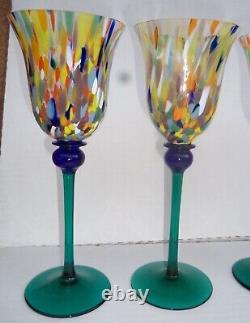 4 Vintage Venetian Murano Confetti Stemware Champagne Wine Glasses 9 3/4 Tall