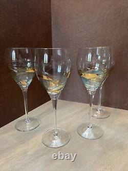 4 Vtg Crystal Wine Glasses 9 3/4 Gold/blue Stained Glass Look Stunning
