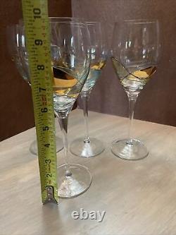 4 Vtg Crystal Wine Glasses 9 3/4 Gold/blue Stained Glass Look Stunning