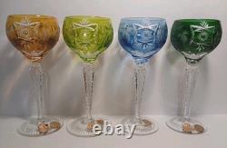 4 Vtg. Nachtmann cut to clear 6 3/4 inch tall multi color crystal wine glasses