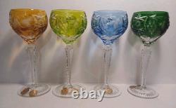 4 Vtg. Nachtmann cut to clear 6 3/4 inch tall multi color crystal wine glasses