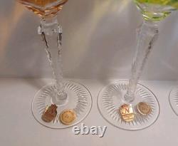 4 Vtg. Nachtmann cut to clear 6 3/4 inch tall multi color crystal wine glasses