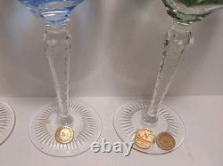 4 Vtg. Nachtmann cut to clear 6 3/4 inch tall multi color crystal wine glasses