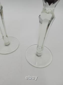 4 Vtg Purple Amethyst 9-1/2 Glass Champagne Flutes Cut to Clear Polka Dots