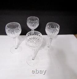 4 Vtg WATERFORD Crystal Lismore Long Stem Wine Goblets 7 1/4 Signed IRELAND