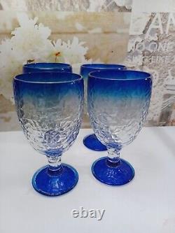 4 blue rimmed textured goblets vintage wine glasses vintage water goblet 7 14oz