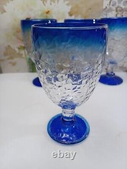 4 blue rimmed textured goblets vintage wine glasses vintage water goblet 7 14oz