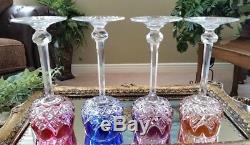 4 pc SET Vintage BACCARAT Colbert Multi Color Cut to Clear Crystal Wine Goblets