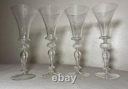 4 vintage hand blown Italian Venetian stemware glass wine champagne glasses