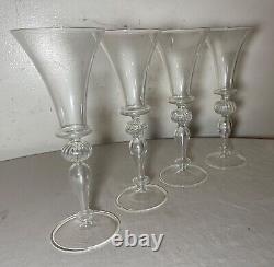 4 vintage hand blown Italian Venetian stemware glass wine champagne glasses