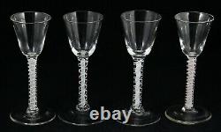 4x antique 18th Century opaque twist Wine Glass, ca. 1760, spiral lace gauze