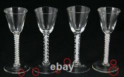 4x antique 18th Century opaque twist Wine Glass, ca. 1760, spiral lace gauze