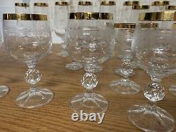 55 Piece Set czechoslovakia vintage gold rim crystal glasses