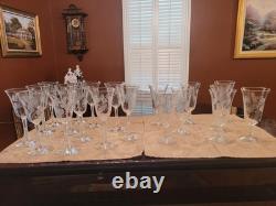 58 Piece of Vintage Etched Stemware From 1940s. Floral and Fern Pattern
