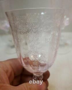 5Vintage Lenox Fostoria Navarre Pink 6 1/8 Sherry Wine Glass Crystal Stem