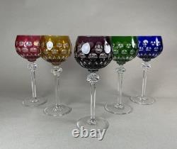 5 Bohemian Multi Color Cut To Clear Wine Glasses