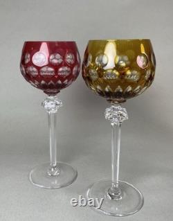 5 Bohemian Multi Color Cut To Clear Wine Glasses