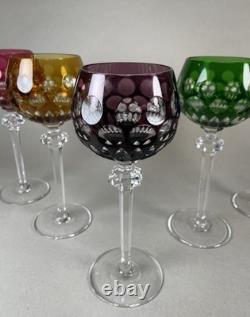 5 Bohemian Multi Color Cut To Clear Wine Glasses