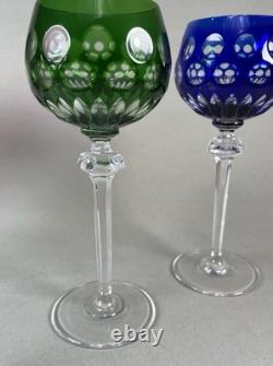 5 Bohemian Multi Color Cut To Clear Wine Glasses