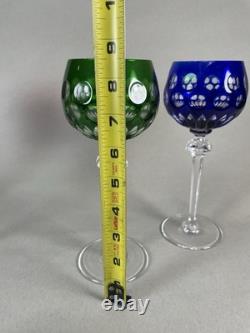 5 Bohemian Multi Color Cut To Clear Wine Glasses