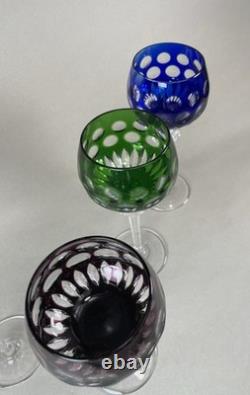 5 Bohemian Multi Color Cut To Clear Wine Glasses