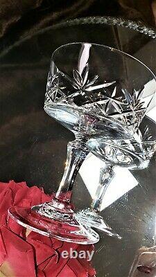 5 ELEGANT Crystal 6 Oz Wine Champagne Glasses Stems CUT GLASS CUPS PANELED STEMS