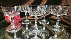 5 ELEGANT Crystal 6 Oz Wine Champagne Glasses Stems CUT GLASS CUPS PANELED STEMS