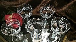 5 ELEGANT Crystal 6 Oz Wine Champagne Glasses Stems CUT GLASS CUPS PANELED STEMS