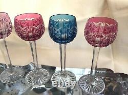 5 Gorgeous Antique Vintage St. Louis Colored Cutaway Crystal Cordial Wine Glass