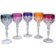 5 Lausitzer Wine Hocks Glasses Cut To Clear Jewel Tones 7.75 RARE VINTAGE