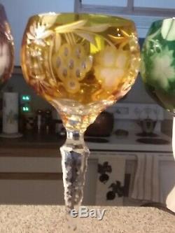 5 Nachtmann Traube Bohemian Czech Cut Tall Crystal Wine Hock Multi Color Set