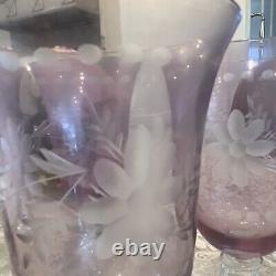 5 Purple Etched Wine Glasses Flowers Antique Vtg 5 Bohemian victorian