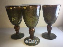 5 Rare, Vintage Moss Agate Wine Drink Glass Hand Made In Poland