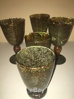 5 Rare, Vintage Moss Agate Wine Drink Glass Hand Made In Poland