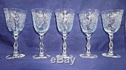 5 Superb Vintage Fostoria Glass NAVARRE BLUE 6 1/2 Claret Wine Goblets