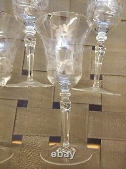 (5) VINTAGE BEAUTIFUL TIFFANY Wine Glasses Etched Cut Engraved with Flowers Leaves