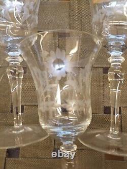 (5) VINTAGE BEAUTIFUL TIFFANY Wine Glasses Etched Cut Engraved with Flowers Leaves