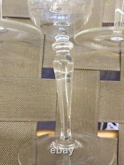 (5) VINTAGE BEAUTIFUL TIFFANY Wine Glasses Etched Cut Engraved with Flowers Leaves
