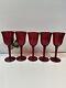 5 Vintage 8-1/4 Heavy Hand-Blown Ruby Red Wine Stemware Goblets Glasses