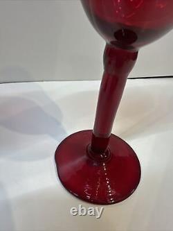 5 Vintage 8-1/4 Heavy Hand-Blown Ruby Red Wine Stemware Goblets Glasses