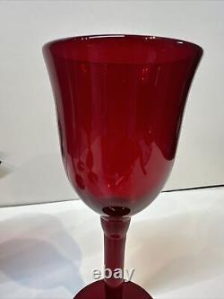 5 Vintage 8-1/4 Heavy Hand-Blown Ruby Red Wine Stemware Goblets Glasses