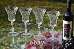 5 Vintage Acid Etched Wine Glasses, Cambridge, Elaine, Stem 3500