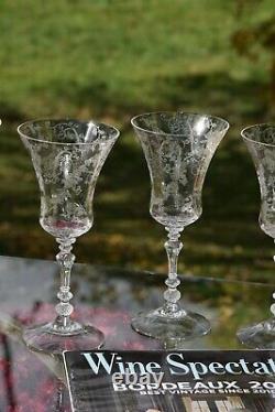 5 Vintage Acid Etched Wine Glasses, Cambridge, Elaine, Stem 3500