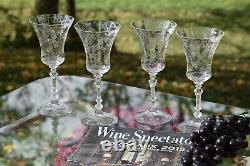 5 Vintage Acid Etched Wine Glasses, Cambridge, Elaine, Stem 3500